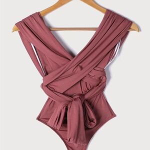 Elegant Mauve Wrap Bodysuit